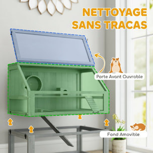 Cage rongeur hamster en bois dim.80x50x76cm 3 niveaux rampes roue bascule cabane gris
