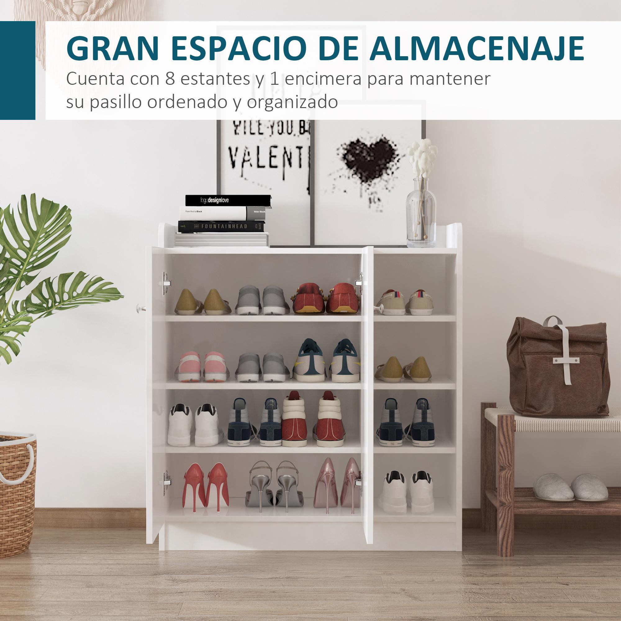 Zapatero Armario Madera Mueble Zapatero Gabinete 2 Puertas 4 Estantes Blanco