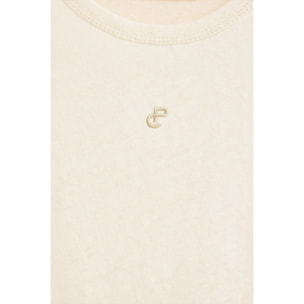 Camiseta color crudo de lino y algodón con monograma bordado