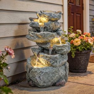 Fontaine de jardin cascade LED 6 niv. effet pierre pompe à eau réglable incluse
