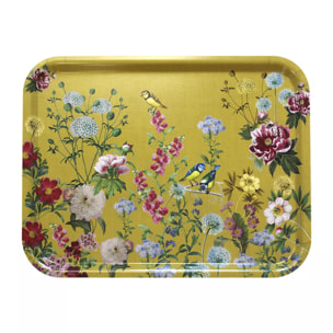 Plateau bois imprimé jaune rouge Mesanges curry