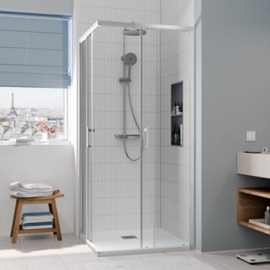 CASCADA Porte de douche 90x90x195cm coulissante anticalcaire avec profilés chrome brillant (CERAHC9090C)