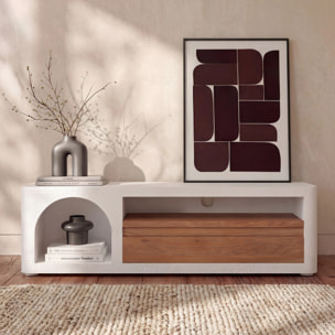 Meuble TV en plâtre blanc cassé 140 cm avec tiroir - Fira