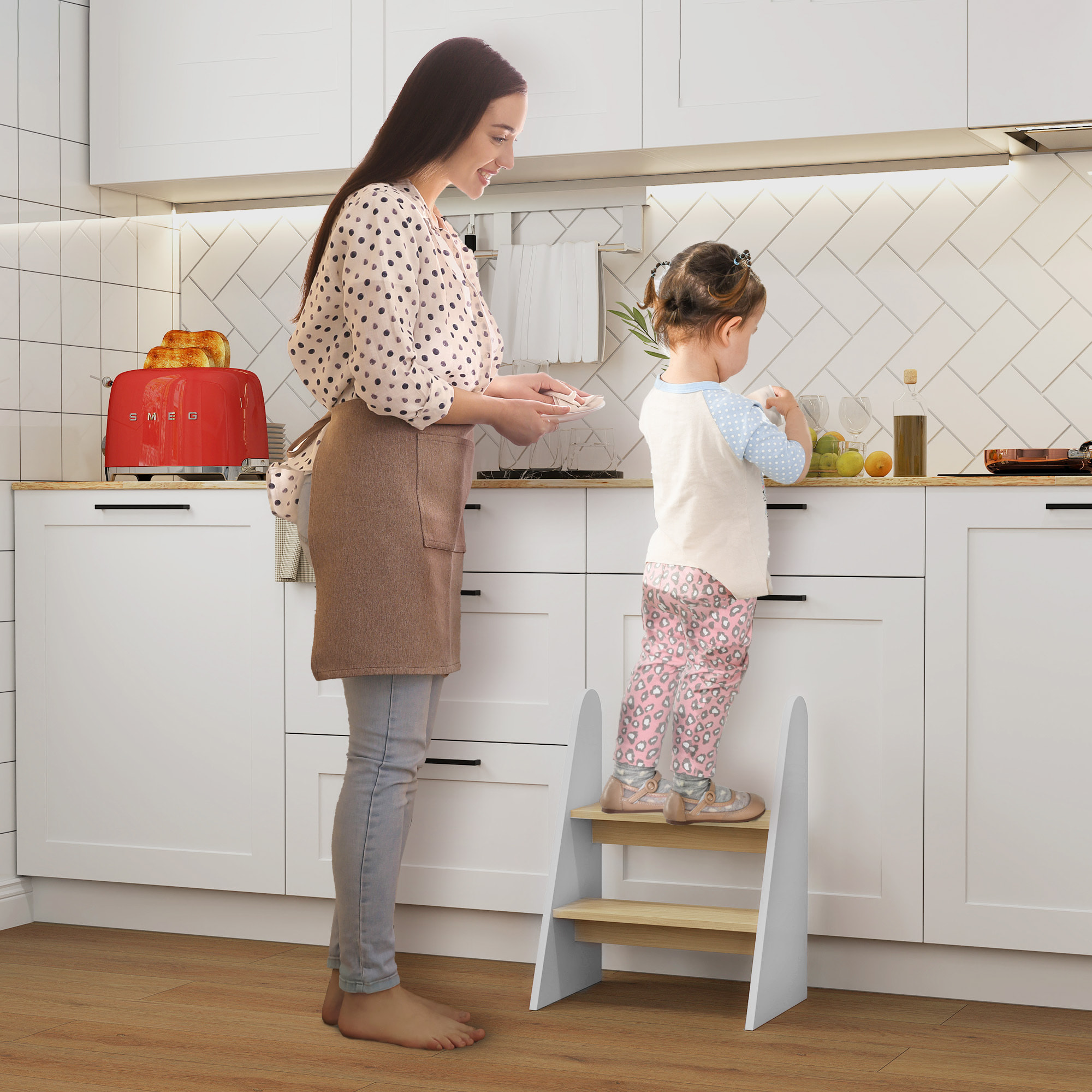 Taburete para Niños de 2 Peldaños Torre de Aprendizaje Escalera para Niños de +3 Años para Baño Cocina Librería Dormitorio Blanco