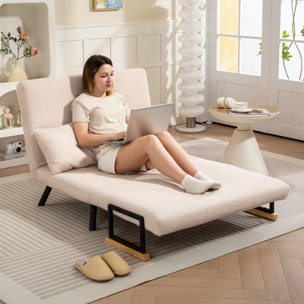 Sofá Cama de 2 Plazas 4 en 1 Sofá Cama Plegable Tapizado en Borreguito con Respaldo Ajustable de 5 Niveles y Almohadas Acolchadas para Oficina Dormitorio Salón 102x73x81 cm Beige