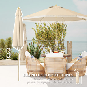 Sombrilla Terraza Exterior, Ø265x244 cm, Sombrilla de Jardín con Ángulo Ajustable, Manivela, Flecos de Estilo Boho, Impermeable, Parasol para Patio, Terraza, Crema