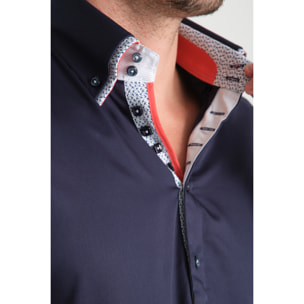 Camicia Uomo 2 Bottoni Button Down 7bottoni Doppio Coll Satin Unito Blu