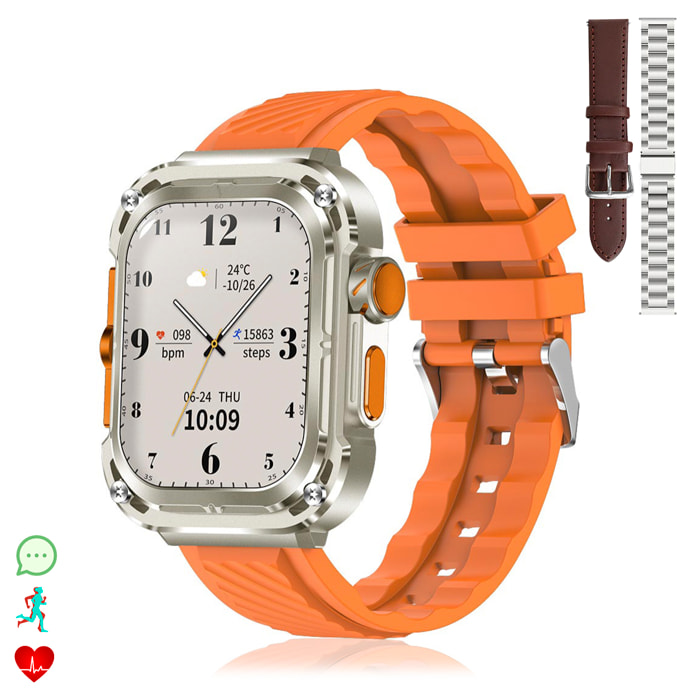 Smartwatch Z85 Max con schermo da 2", triplo cinturino. Monitor sanitari, ECG, pressione sanguigna. Modalità sport, chiamate BT.