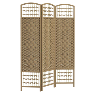 Biombo Plegable de 3 Paneles, 120x170 cm, Biombo Separador de Ambientes de Cuerda de Papel, Marco de Madera, Decoración para Dormitorio, Salón, Natural