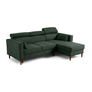 Alicante - canapé d'angle réversible convertible avec têtières - coffre - 4 places - en tissu texturé - Vert