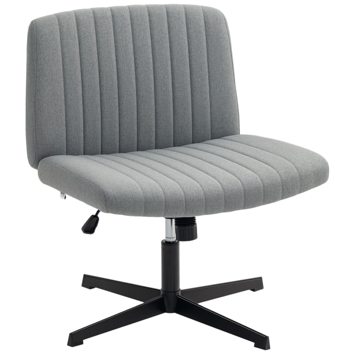 Silla de Oficina sin Brazos, Silla de Escritorio Giratoria con Función Basculante, Piernas Cruzadas, Asiento Ancho y Cómodo, Altura Ajustable, sin Ruedas, para Dormitorio Sala de Estar Gris