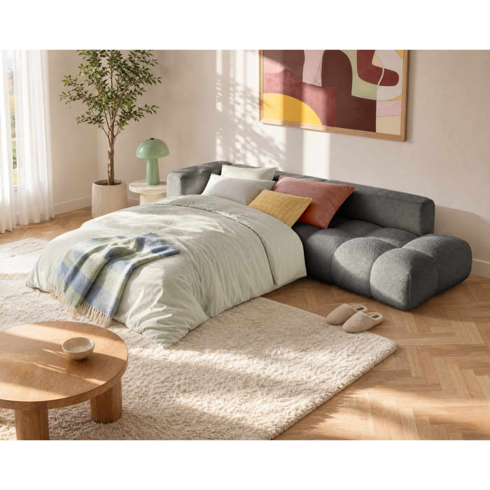 Yulin - Canapé d'angle L 5 places convertible avec coffre en tissu bouclette - Gris
