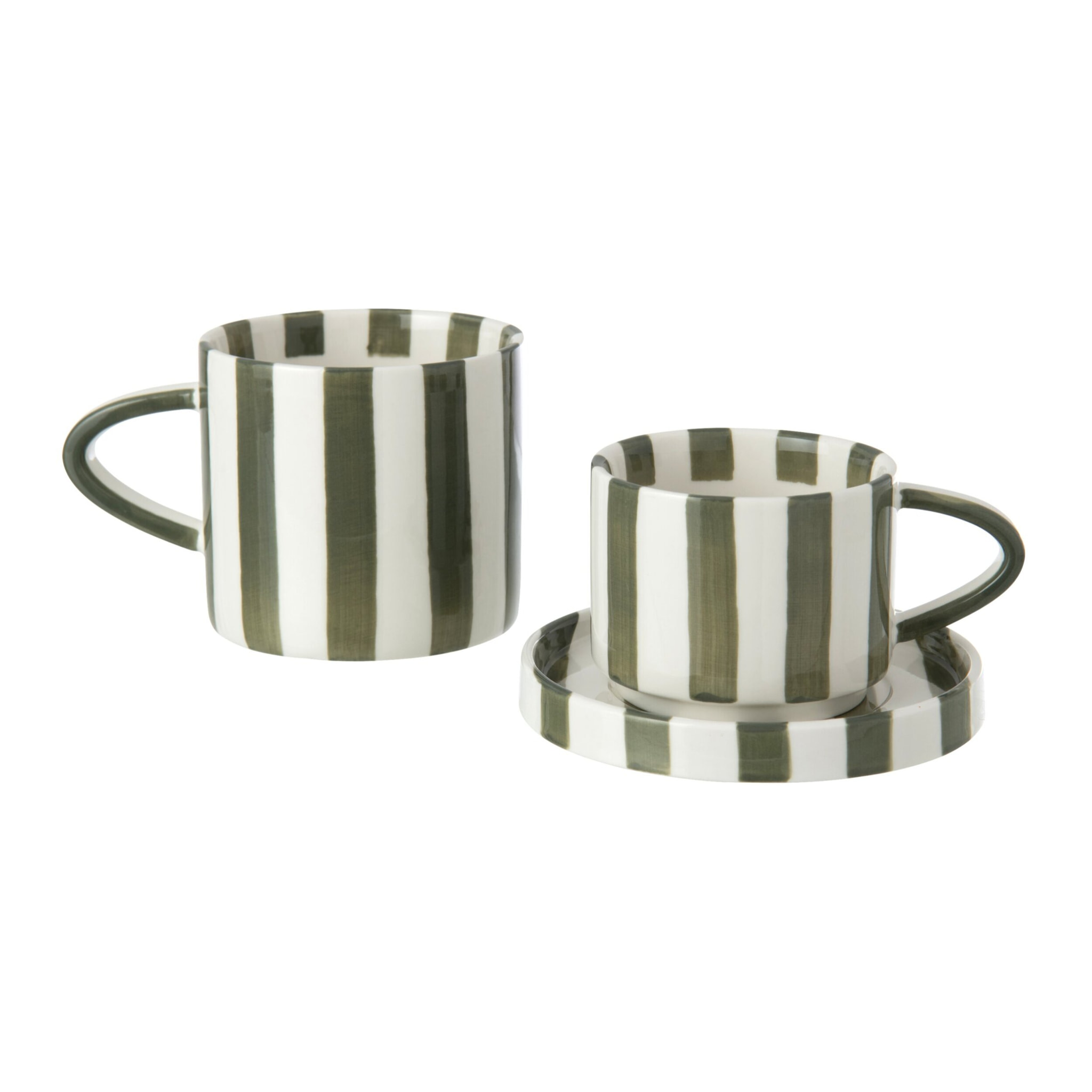 J-Line Mug ligné - grès - vert olive/blanc - set de 4