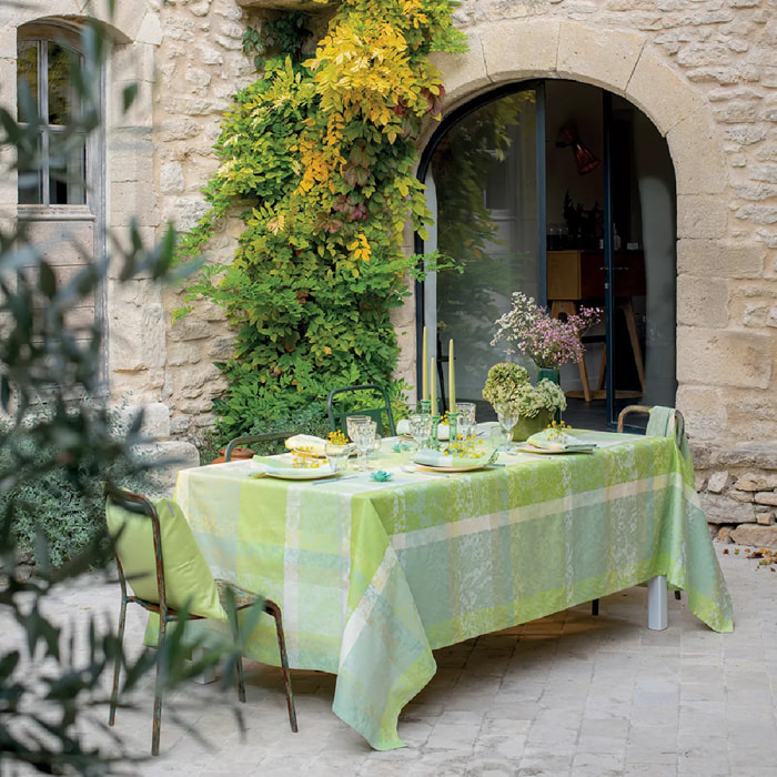 Nappe pur coton motif jacquard vert Mille dentelles prairie