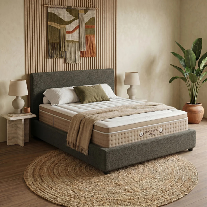 Ensemble matelas Bali & lit coffre Colisée | Mémoire de forme et ressorts ensachés | Grande capacité de stockage | Bouclette | Gris clair