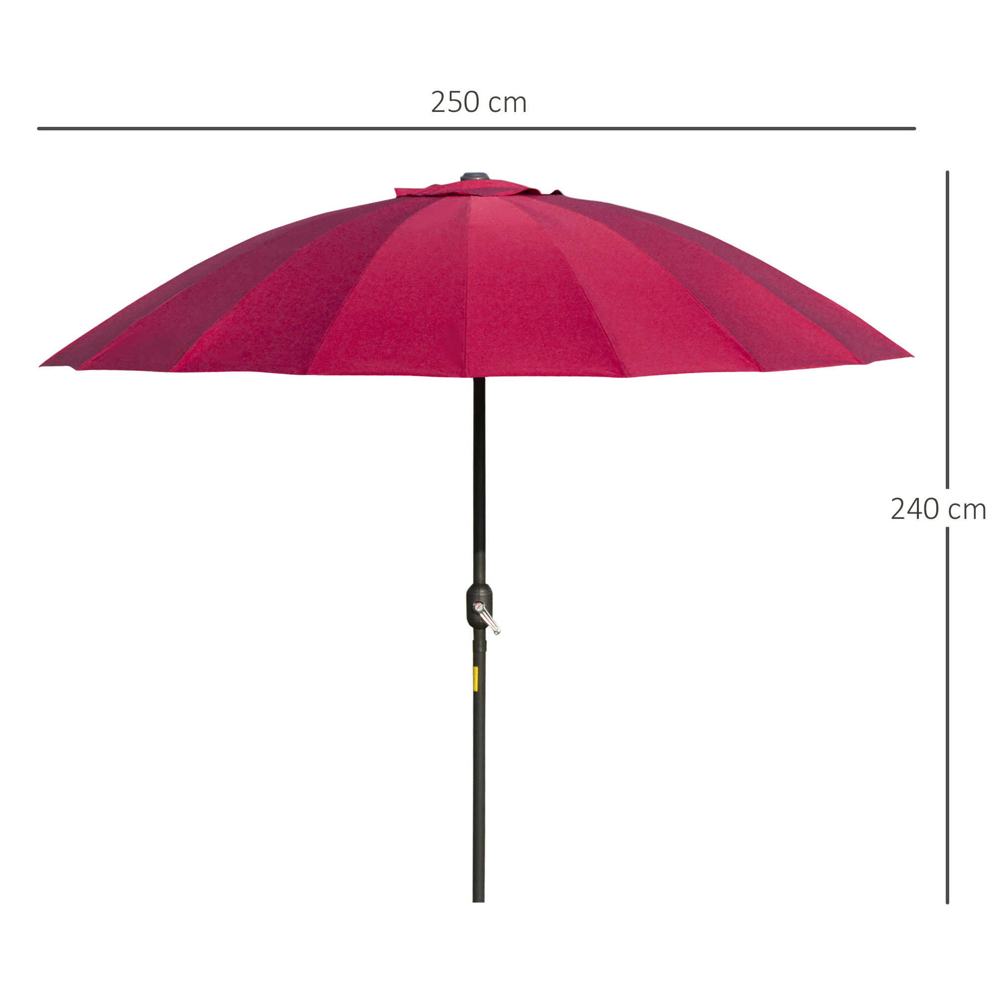 Sombrilla Terraza Exterior Ø250 cm Sombrilla de Jardín con Ángulo Inclinable y Manivela Impermeable Parasol para Patio Terraza Rojo Burdeos