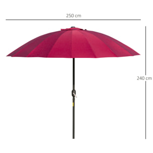 Sombrilla Terraza Exterior Ø250 cm Sombrilla de Jardín con Ángulo Inclinable y Manivela Impermeable Parasol para Patio Terraza Rojo Burdeos