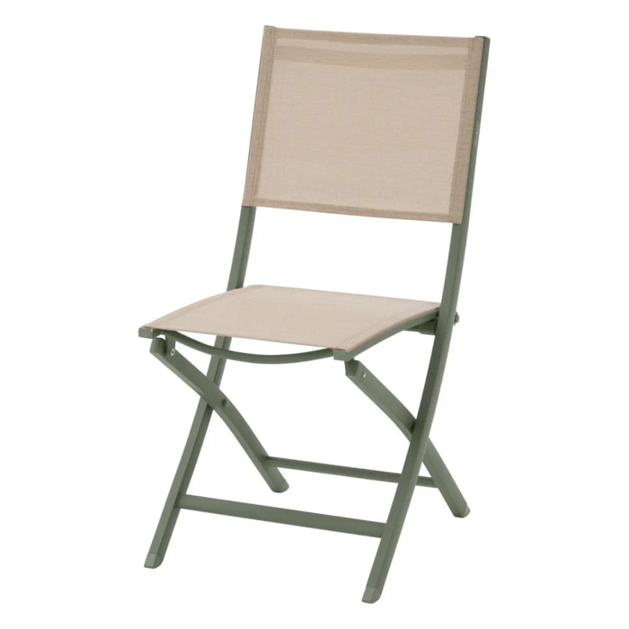 Lot de 4 chaises de jardin pliantes "Essentia" lin & vert laurier aluminium et texaline