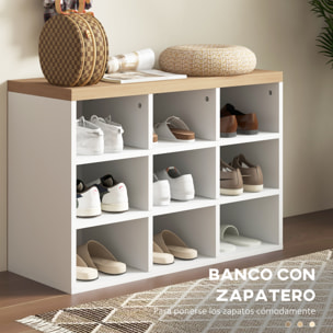 Recibidor con Perchero y Banco Zapatero 2 en 1 Muebles de Entrada con 3 Ganchos y Estantes para 9 Pares de Zapatos 75x30x50 cm y 75x20x22,5 cm Blanco