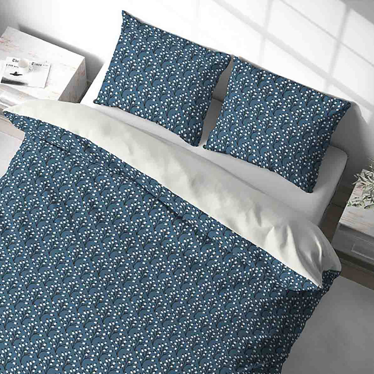 Parure housse de couette polyester bleu