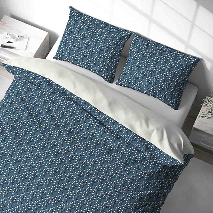 Parure housse de couette polyester bleu