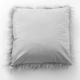 Coussin déhoussable uni imitation fourrure - Gris clair