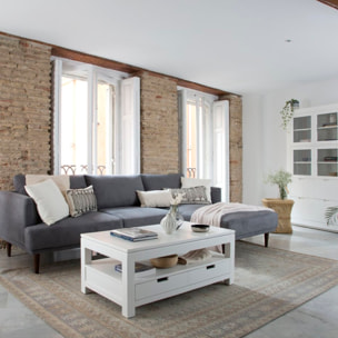 Table basse avec plateau relevable Jil -bois massif et panneau de mdf-couleur laqué blanc mat 110 x 45 x 60 cm