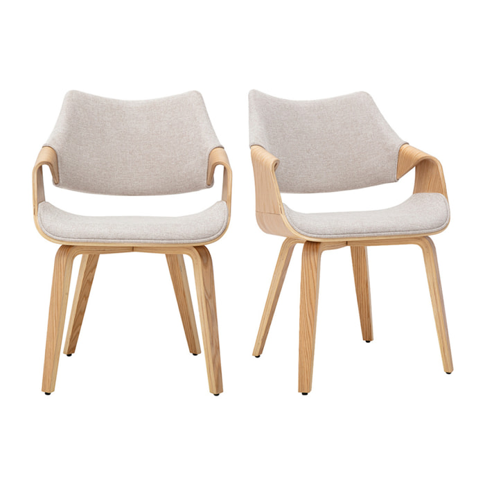 Chaises en tissu effet velours texturé beige et bois clair (lot de 2) SEVAN