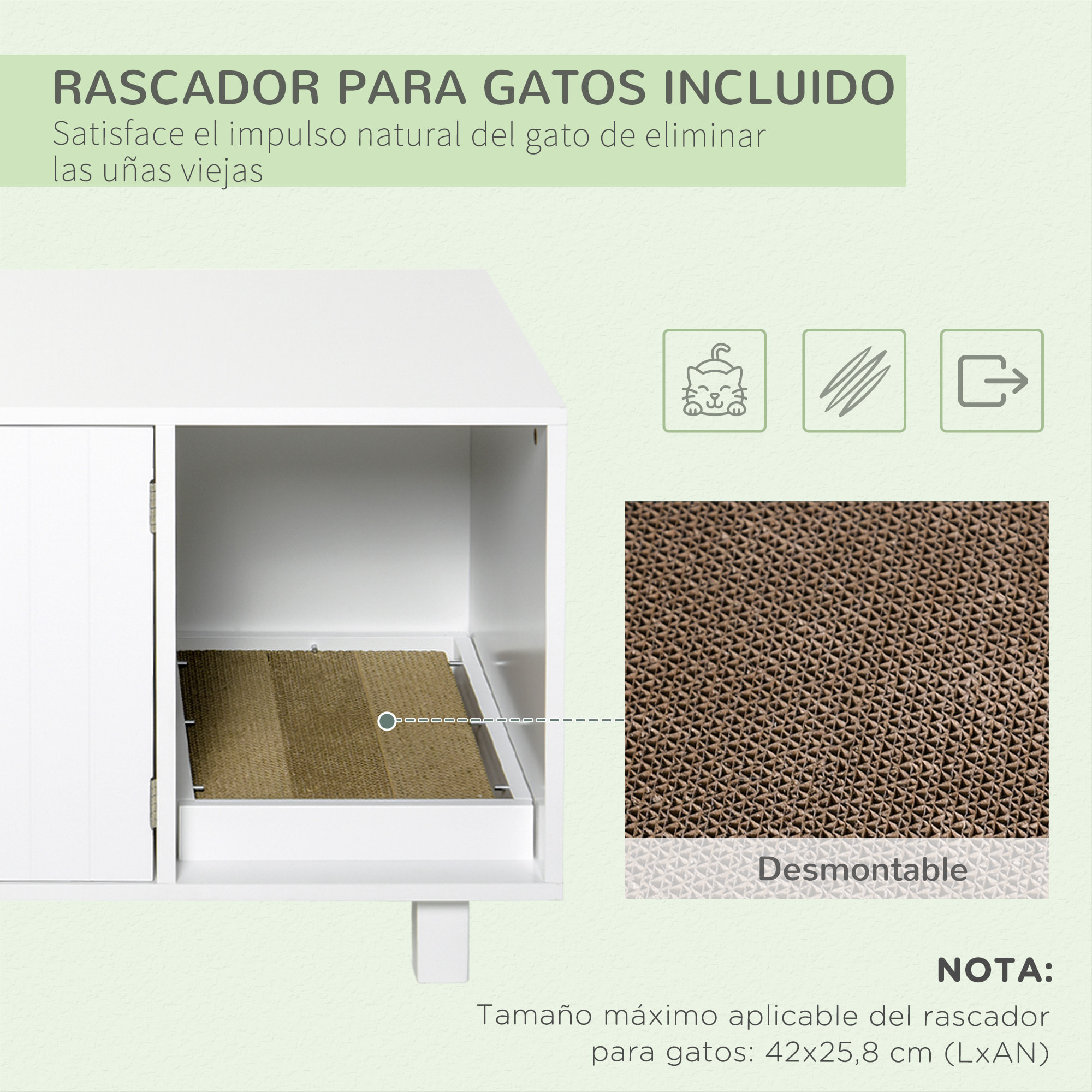 Arenero para Gatos Mueble Arenero para Gatos con Puerta Rascador para Gatos Caja de Arena para Gatos para Interior 91x52x50,5 cm Blanco