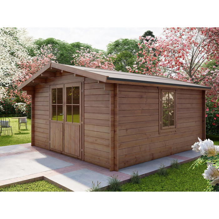 Abri de jardin bois  traité autoclave marron "Montlaur" - 18,9 m² - 35 mm