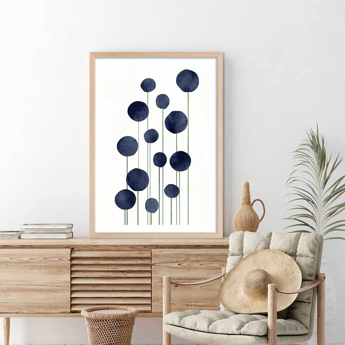 Affiche dessin ""fleurs d'eau"" Affiche + cadre en bois - Chêne