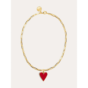 Collar Chic Lovely Heart Red Acero Baño Oro