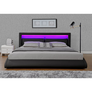 Cadre de lit avec LED 140 x 190 cm en PU noir TITA