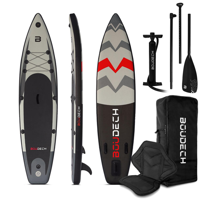 Stand Up Paddle Board Race - Tavola da SUP gonfiabile 315X70X15 cm con sediolino pagaia regolabile, cavigliera, gonfiatore, kit riparazione borsa trasporto idonea SUP agonistico. Peso Max 140kg