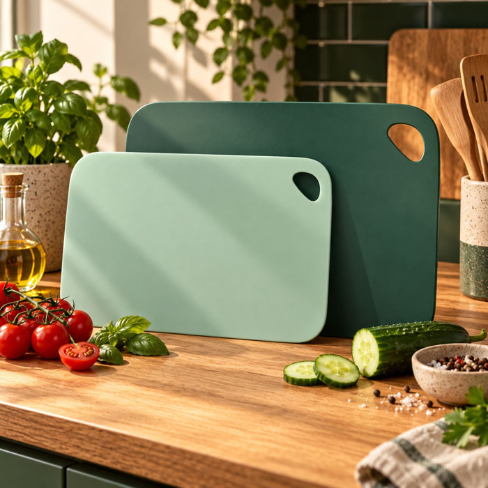 Lot de 2 planches à découper en plastique vert