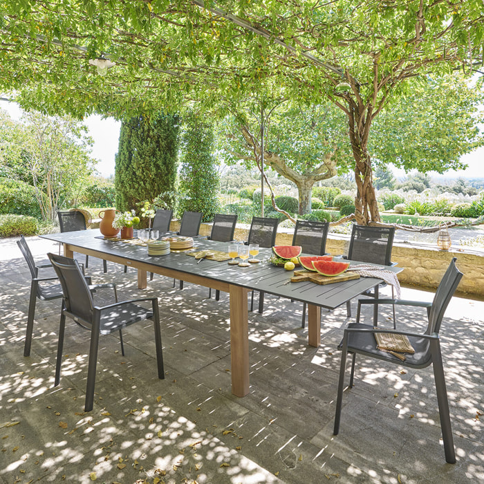 Table de jardin extensible rectangulaire "Miceira" graphite & honey 14 places en aluminium