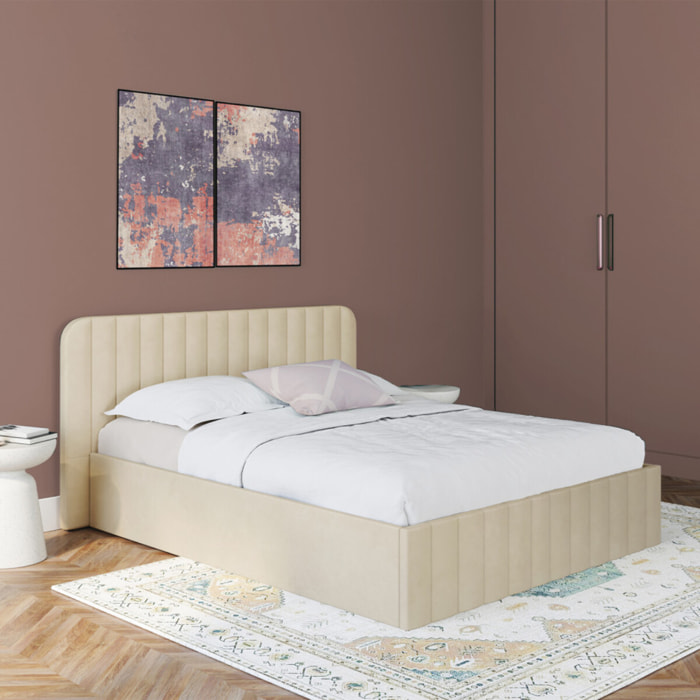 Lit coffre Valentina 140x190cm velours beige