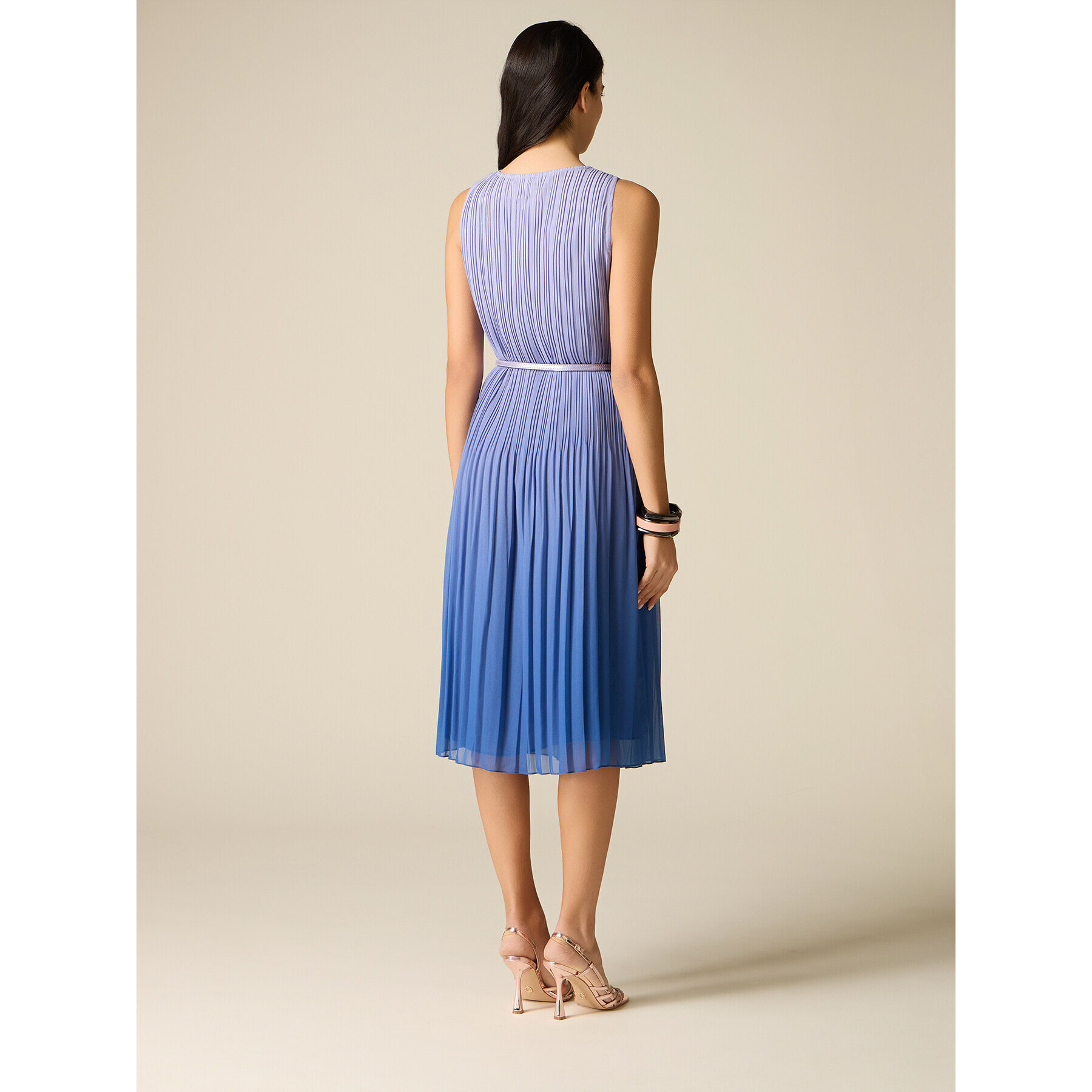 Oltre - Vestido plisado midi con cinturón - Violeta