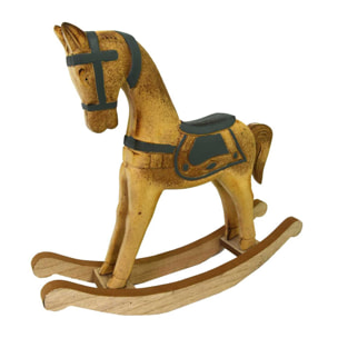 Cavallo a dondolo in legno verde acqua marrone cm26,5x6,5h22