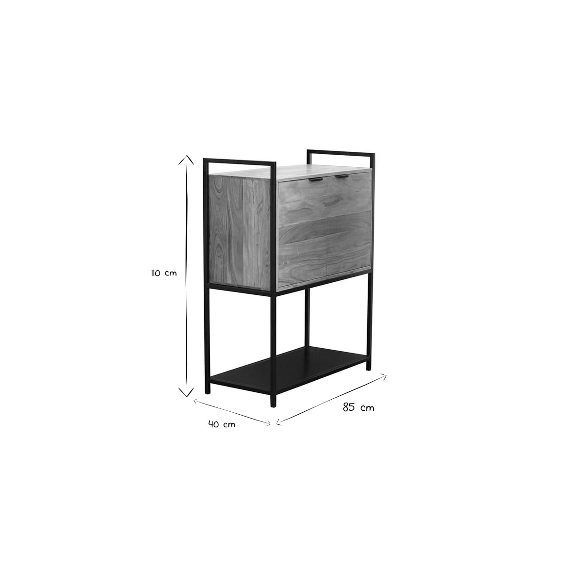 Buffet haut en bois massif et métal noir 2 portes L85 cm ARTHUS