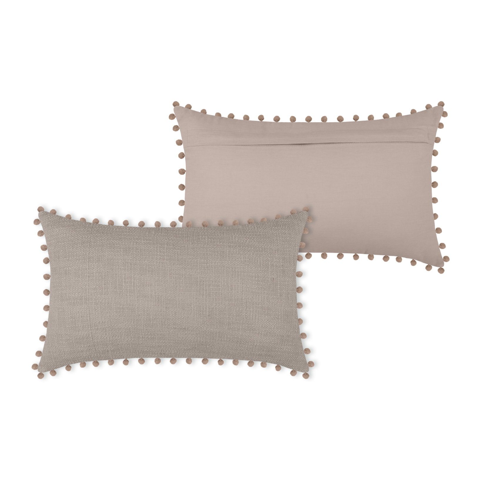 Coussin rectangulaire en coton déhoussable à pompons - Naturel
