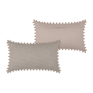 Coussin rectangulaire en coton déhoussable à pompons - Naturel