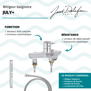 Mitigeur baignoire July+ + pommeau de douche Shift+ carré + flexible de douche métal + colonnettes Idro'Flex