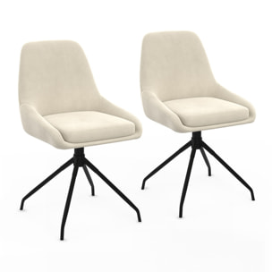 Chaises Olivia pivotantes velours crème pieds métal - lot de 2