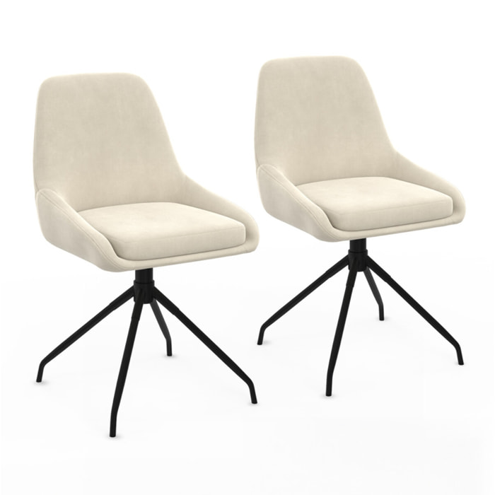 Chaises Olivia pivotantes velours crème pieds métal - lot de 2