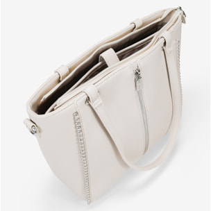 Bolso shopper beige para portátil con tachas