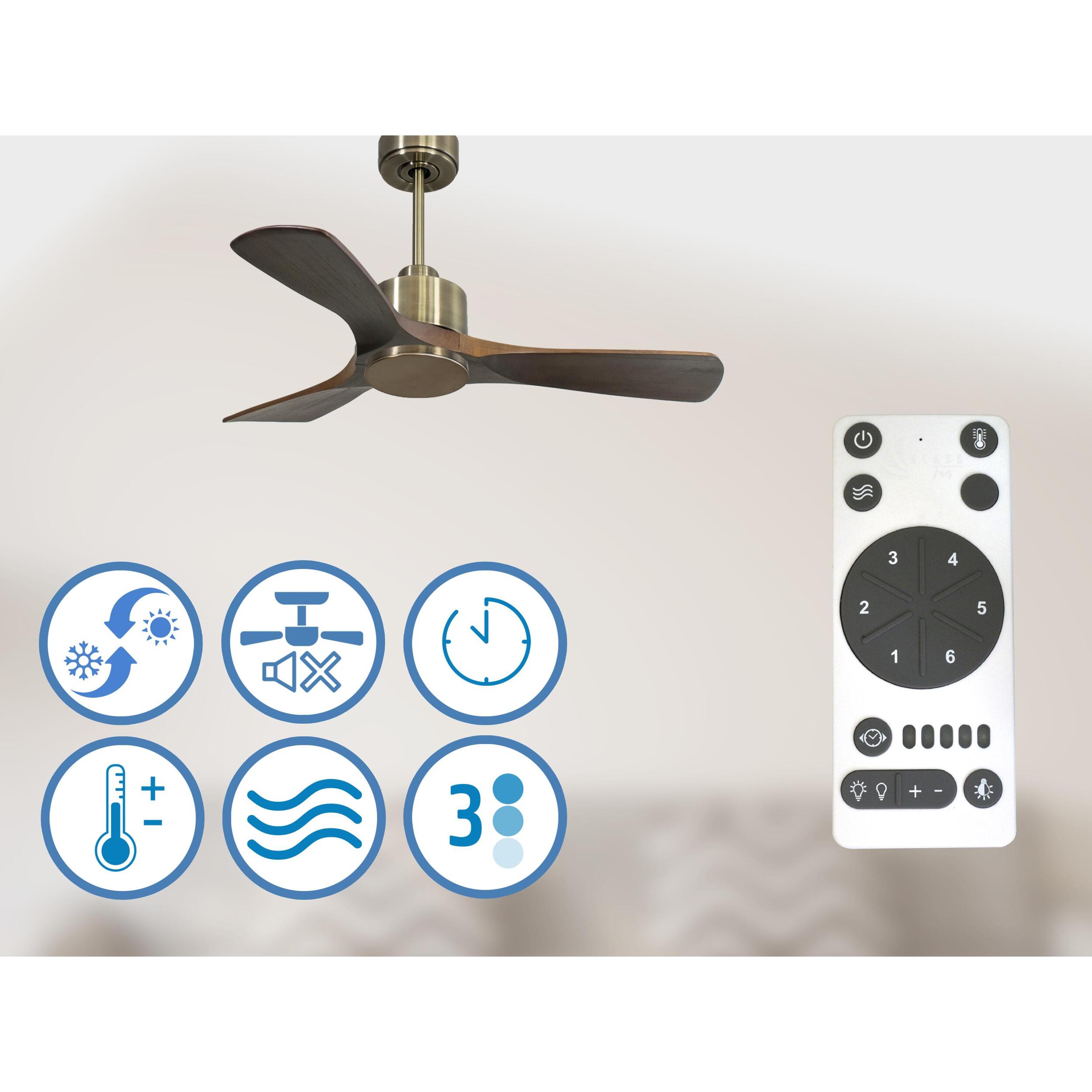 Ventilateur de plafond Réversible  Thermostat Wifi Moteur à courant continu Toits en pente Télécommande Hypersilence Mémoire