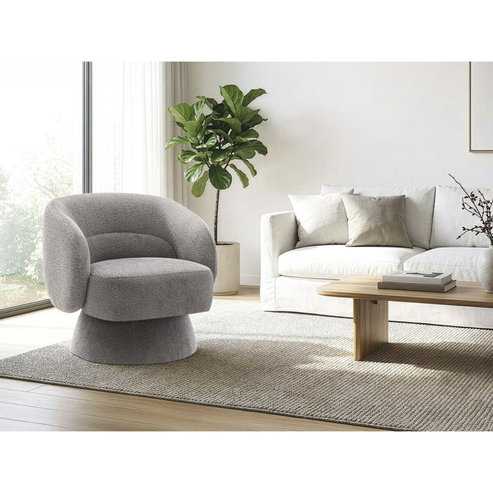 Fauteuil pivotant en tissu bouclette "Franklin" - 74 x 75 x 75 cm - Gris