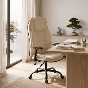 Yūto - Sedia Da Ufficio Ergonomica 50x131x47 cm Poltrona Direzionale Comoda con Ruote Girevoli in Similpelle Crema