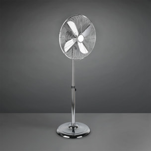 Ystadt - Ventilatore a piantana in metallo cromato Ø45. Ventilatore da terra con corpo oscillante ed inclinabile